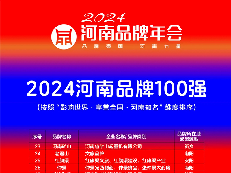 穩(wěn)居百強，行業(yè)引 領(lǐng)｜河南礦山榮登“河南品牌100強”榜單